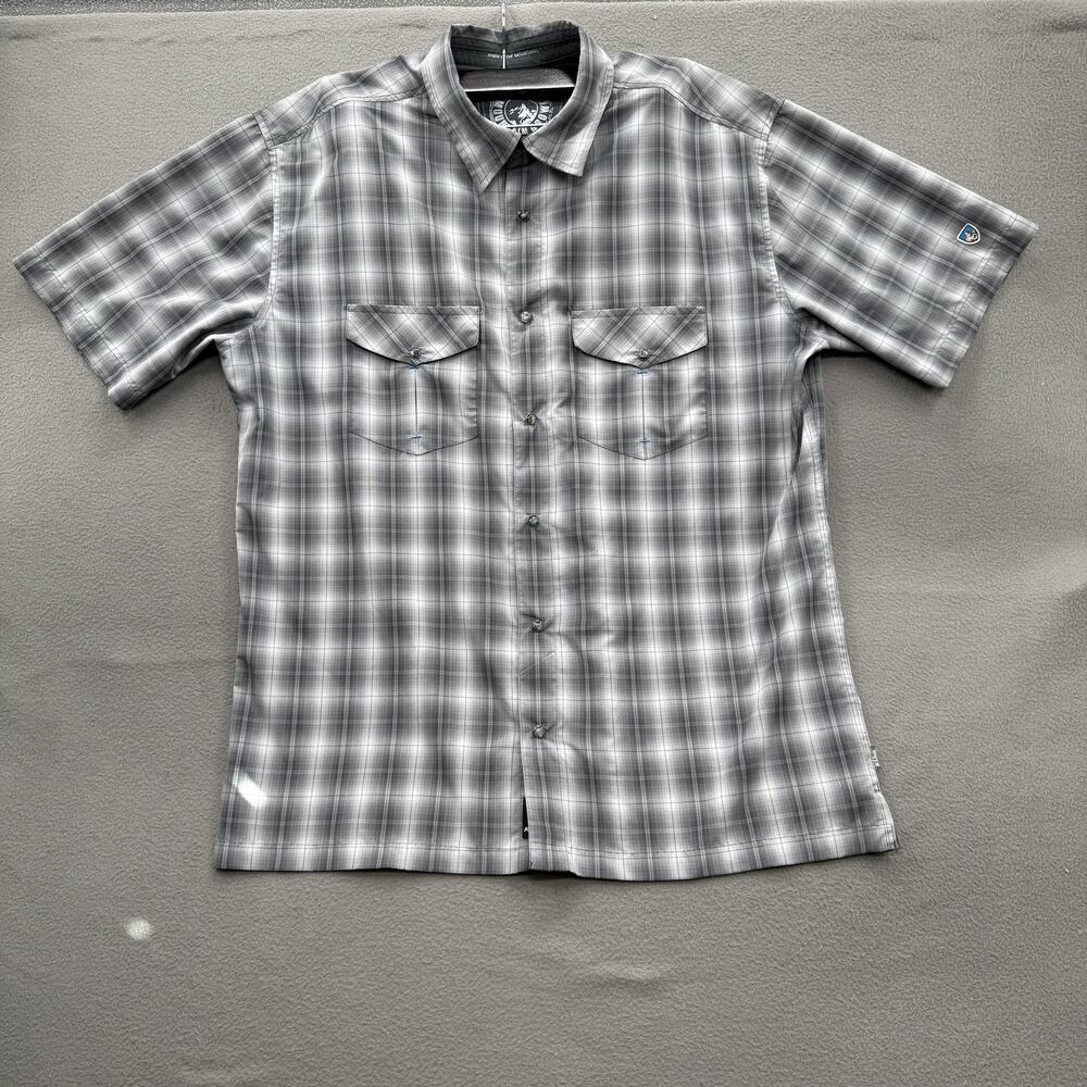 Kuhl Shirt Mens Extra Large‎ Gray Plaid Short Sleeve Button Up IONIK Outdoor